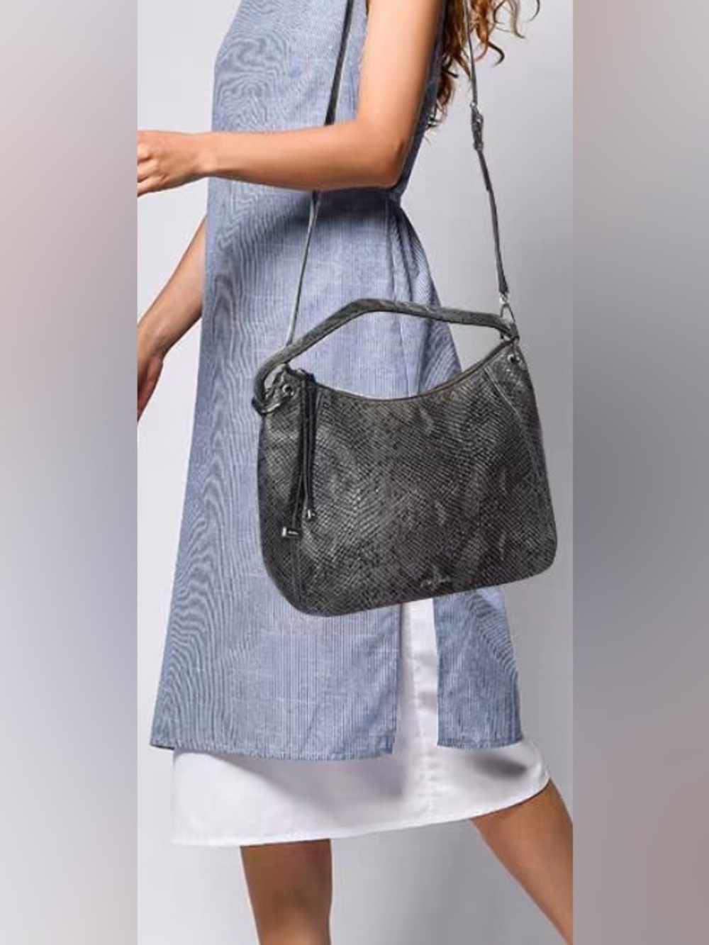 Furla EUC Snake-Embossed Hobo with Gold Hardware - Picture 8 of 8